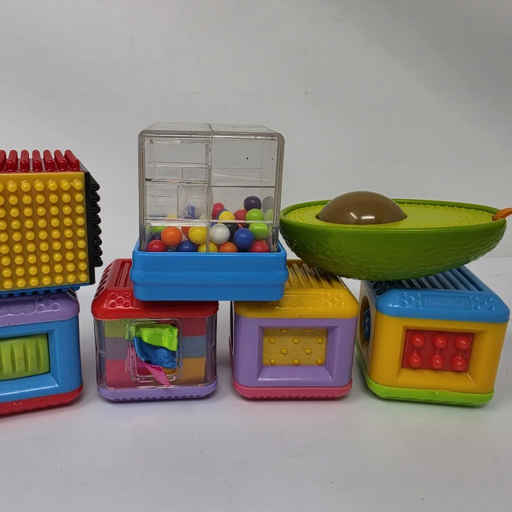 Fisher Price Sensory Blocks Avacado Blocks with balls and Sensory Toys Lot of 7